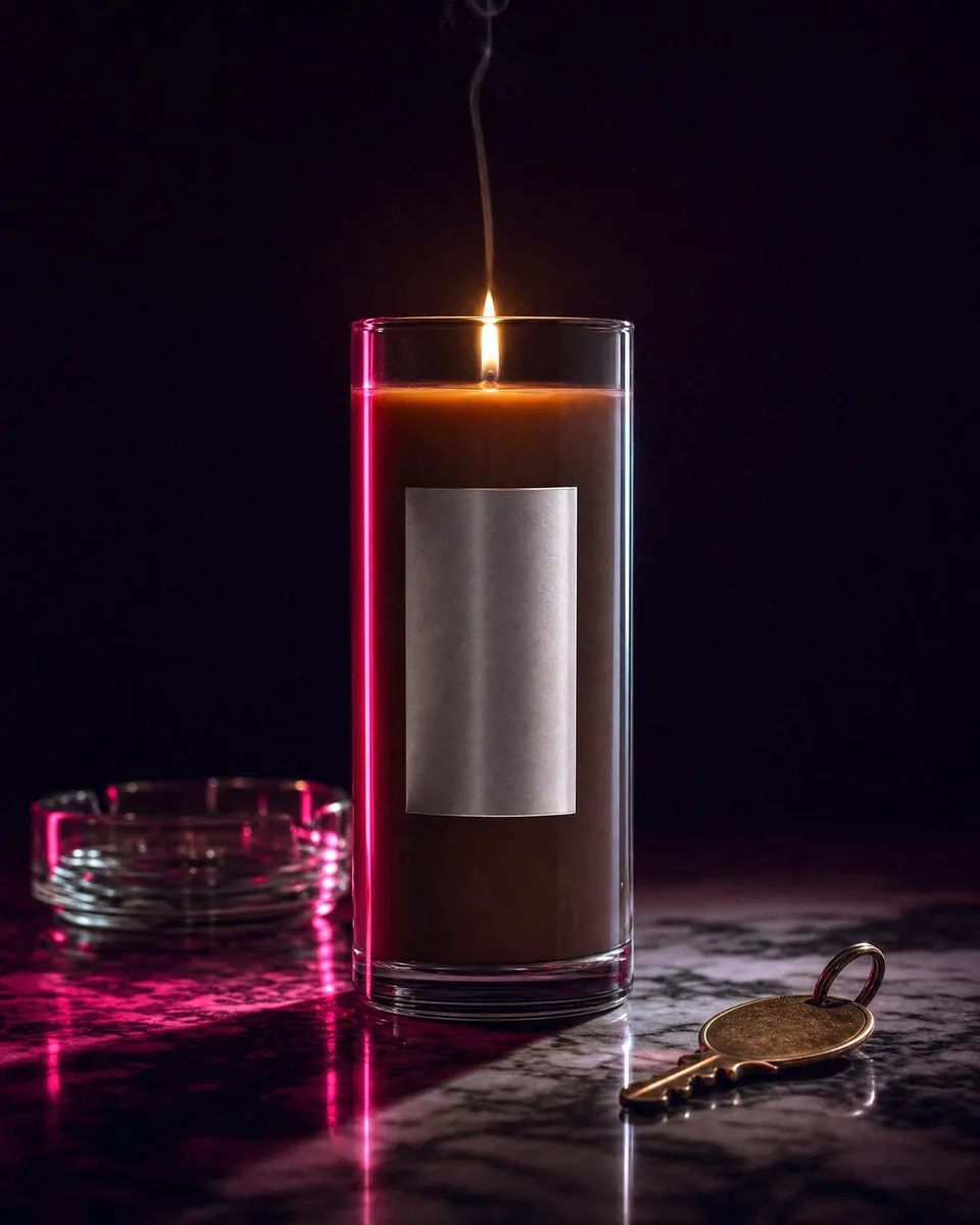 smoking candle beside a midnight lobby bell