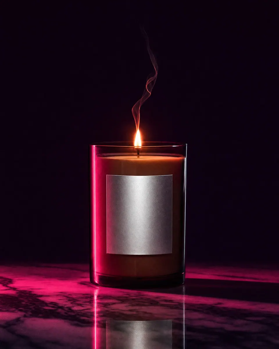 coffee-glass candle lit on polished hotel marble