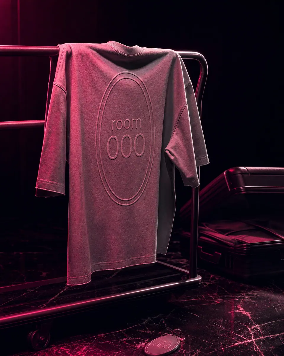 platinum tee draped beside a motel room key