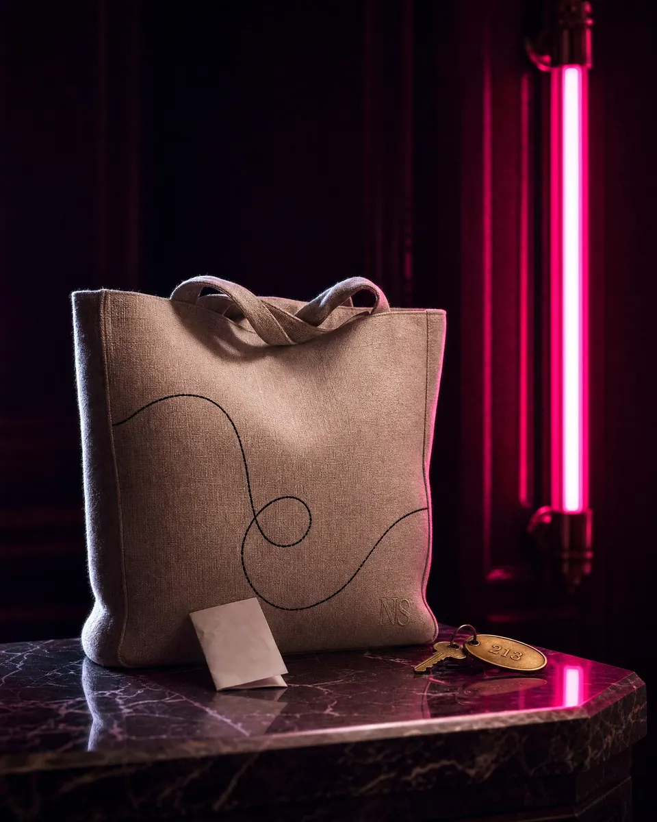 canvas tote waiting beside a hotel lift